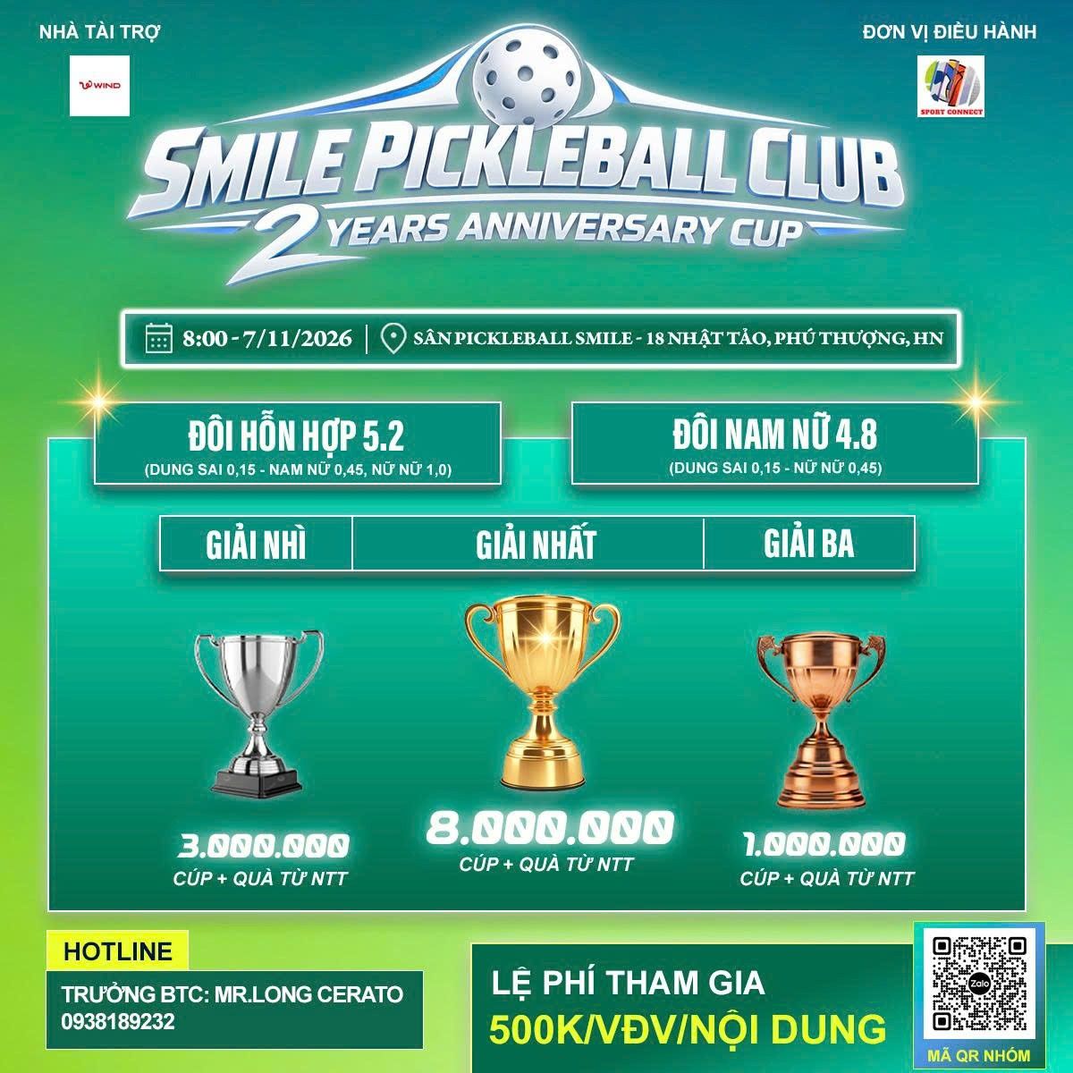 SMILE PICKLEBALL CLUB 2 YEARS ANNIVERSARY CUP - ĐÔI NAM NỮ 4.8