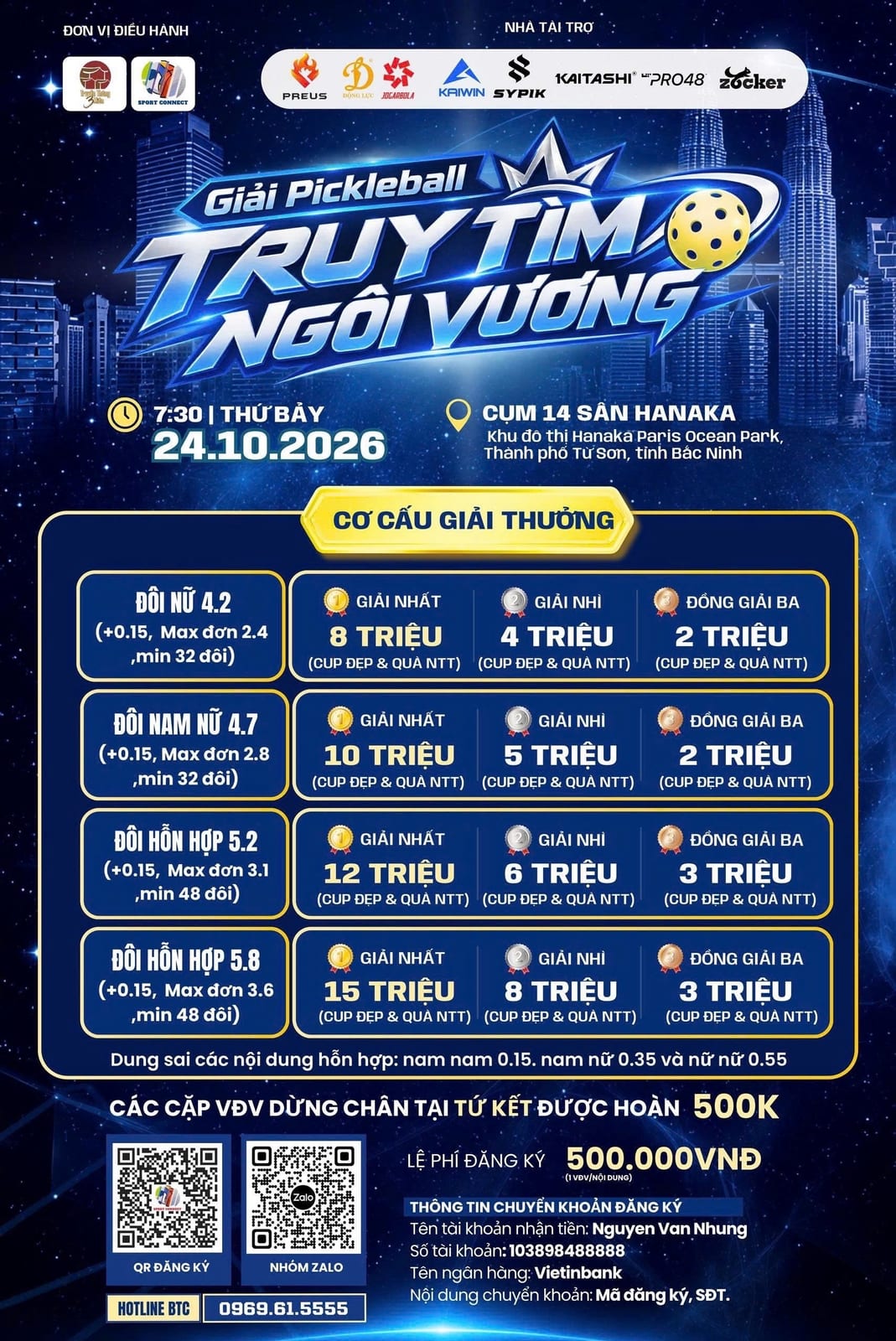 GIẢI PICKLEBALL TRUY TÌM NGÔI VƯƠNG - ĐÔI NAM NỮ 4.7