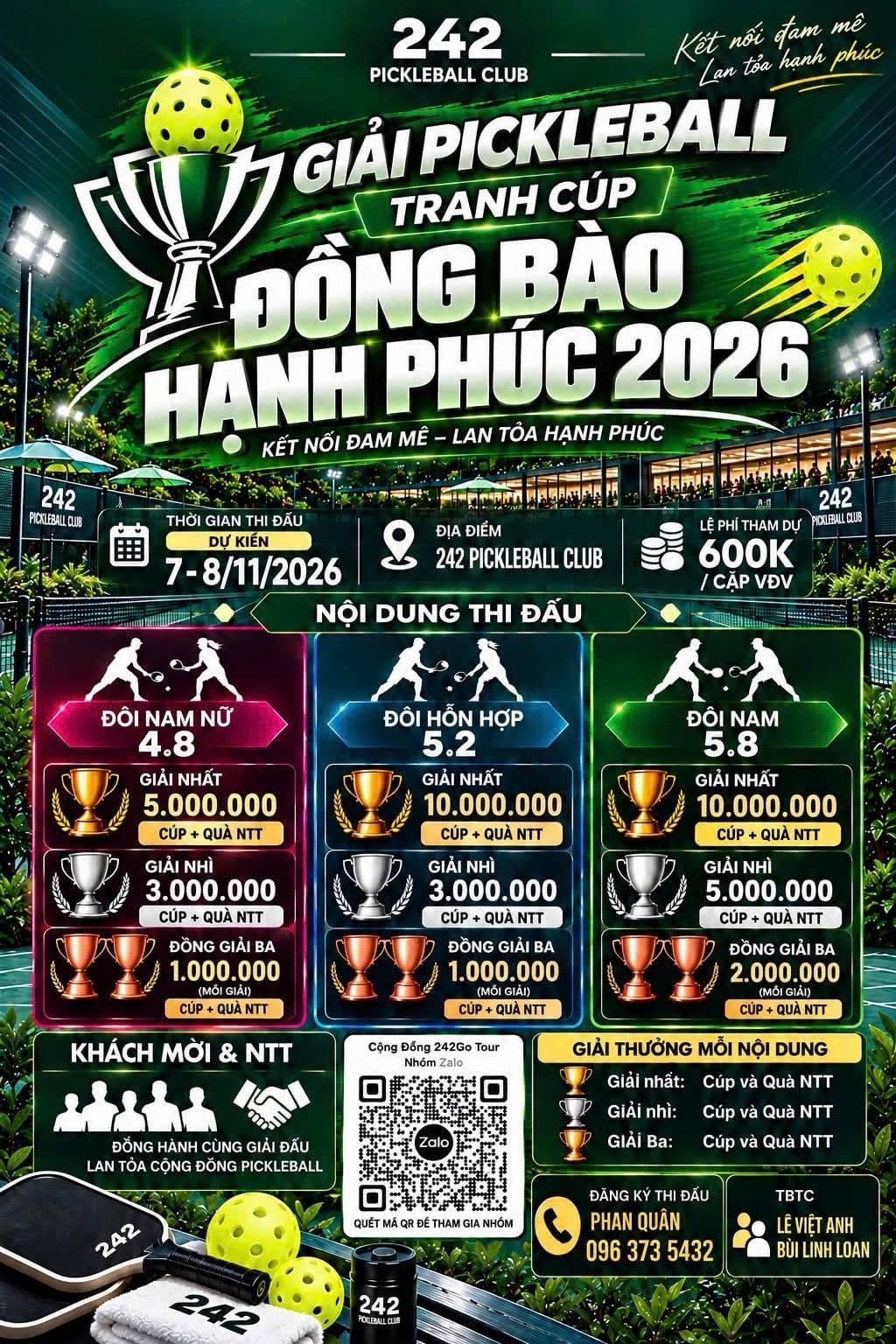 GIẢI PICKLEBALL TRANH CUP ĐỒNG BÀO HẠNH PHÚC 2026 