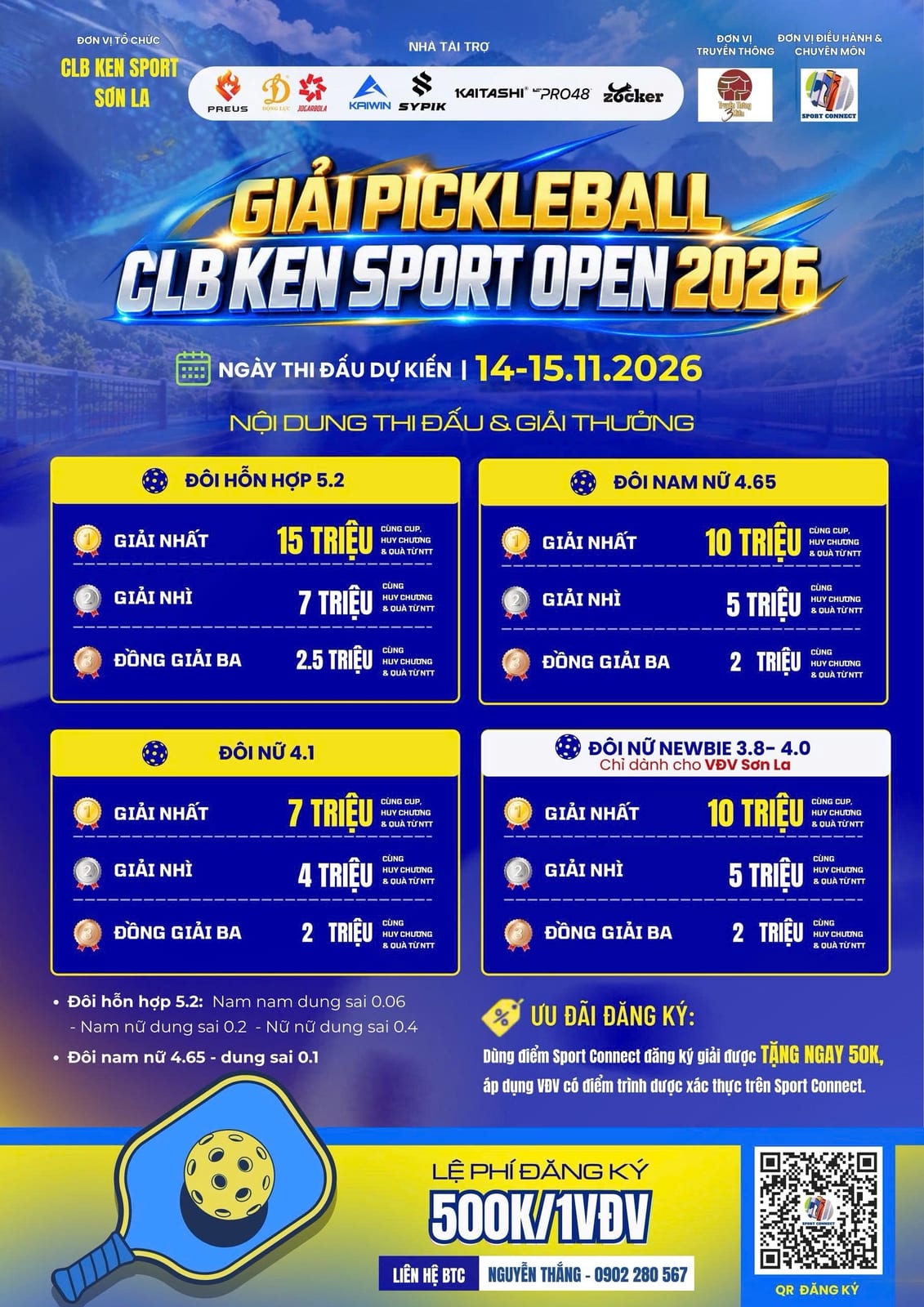 GIẢI PICKLEBALL CLB KEN SPORTS CLUB OPEN - NAM NỮ 4.65