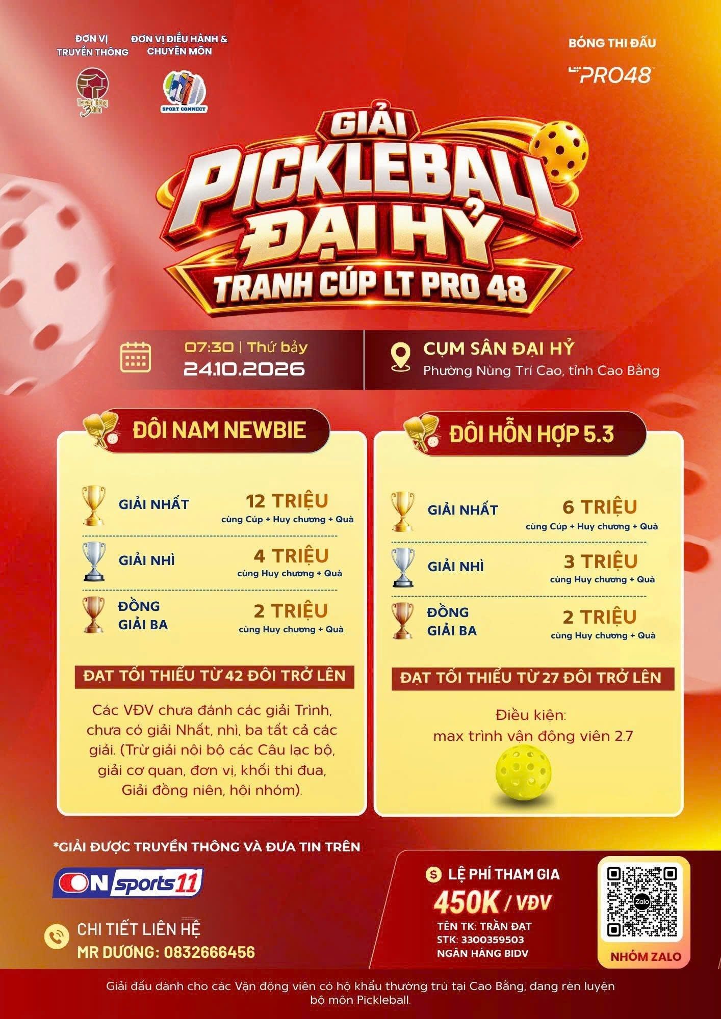 GIẢI PICKLEBALL ĐẠI HỶ TRANH CUP LT PRO 48