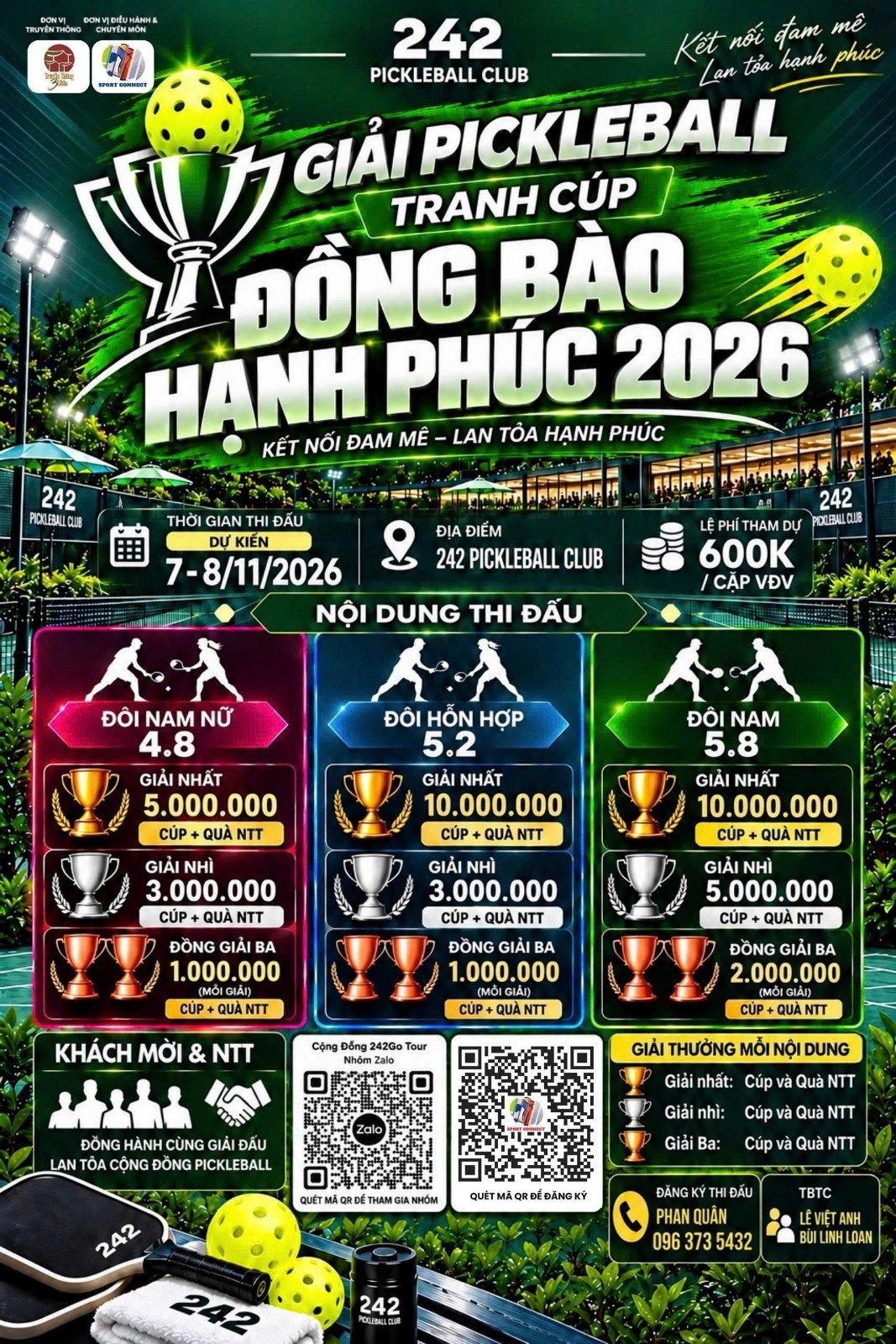 GIẢI PICKLEBALL TRANH CUP ĐỒNG BÀO HẠNH PHÚC 2026 