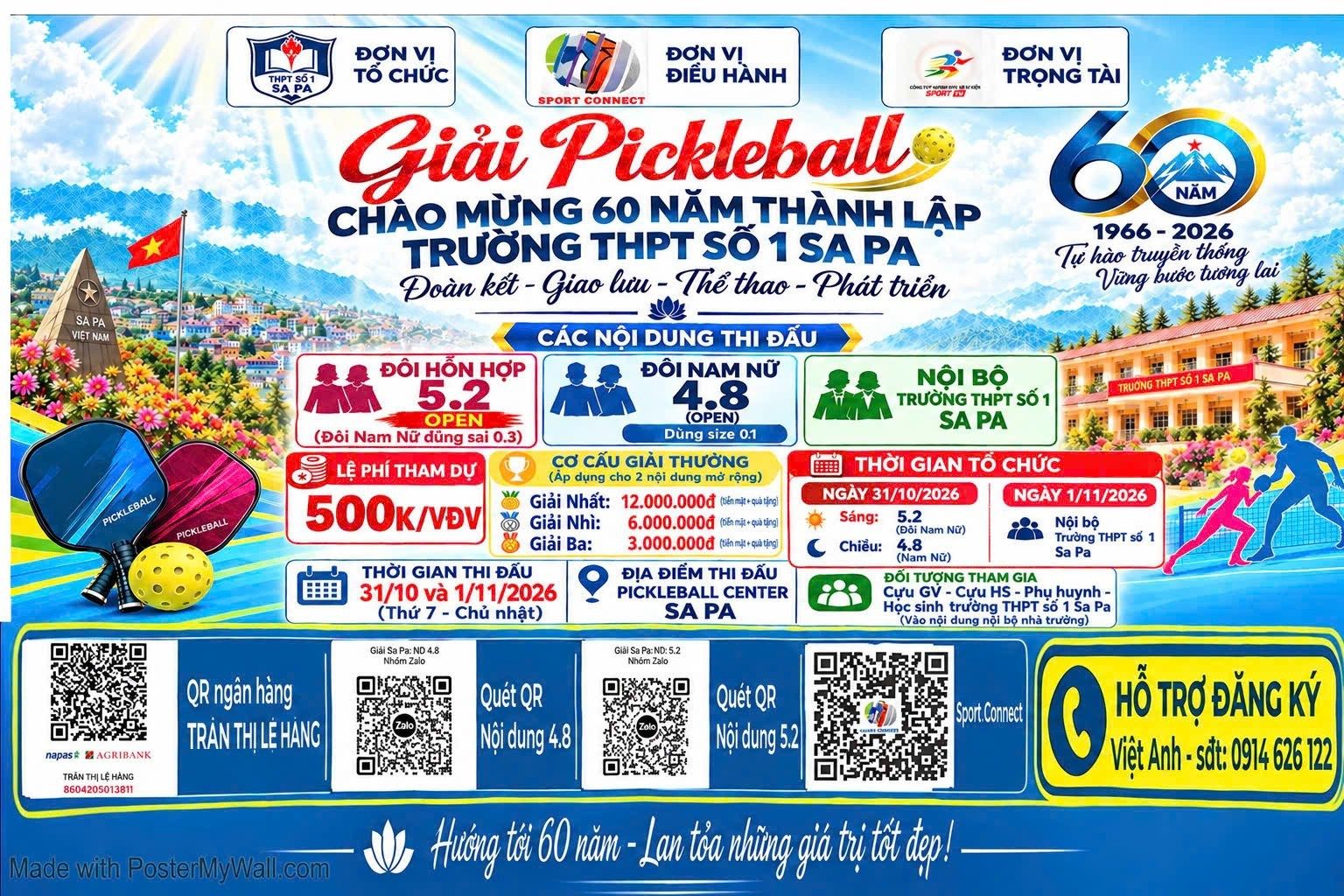 GIẢI PICKLEBALL CHÀO MỪNG 60 NĂM THÀNH LẬP TRƯỜNG THPT SỐ 1 SAPA 