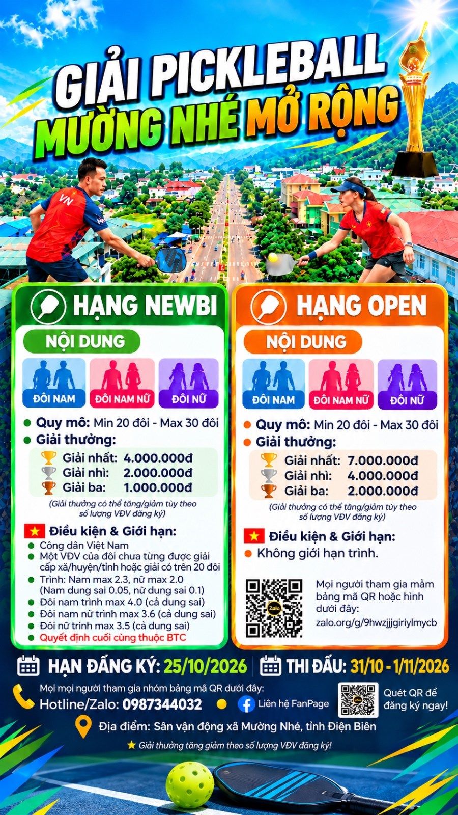 GIẢI PICKLEBALL MƯỜNG NHÉ MỞ RỘNG 2026